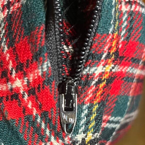VTG SUSAN BRISTOL Merino Wool Plaid Midi Skirt Sz 10 Red Green Holiday Academia - Picture 3 of 8